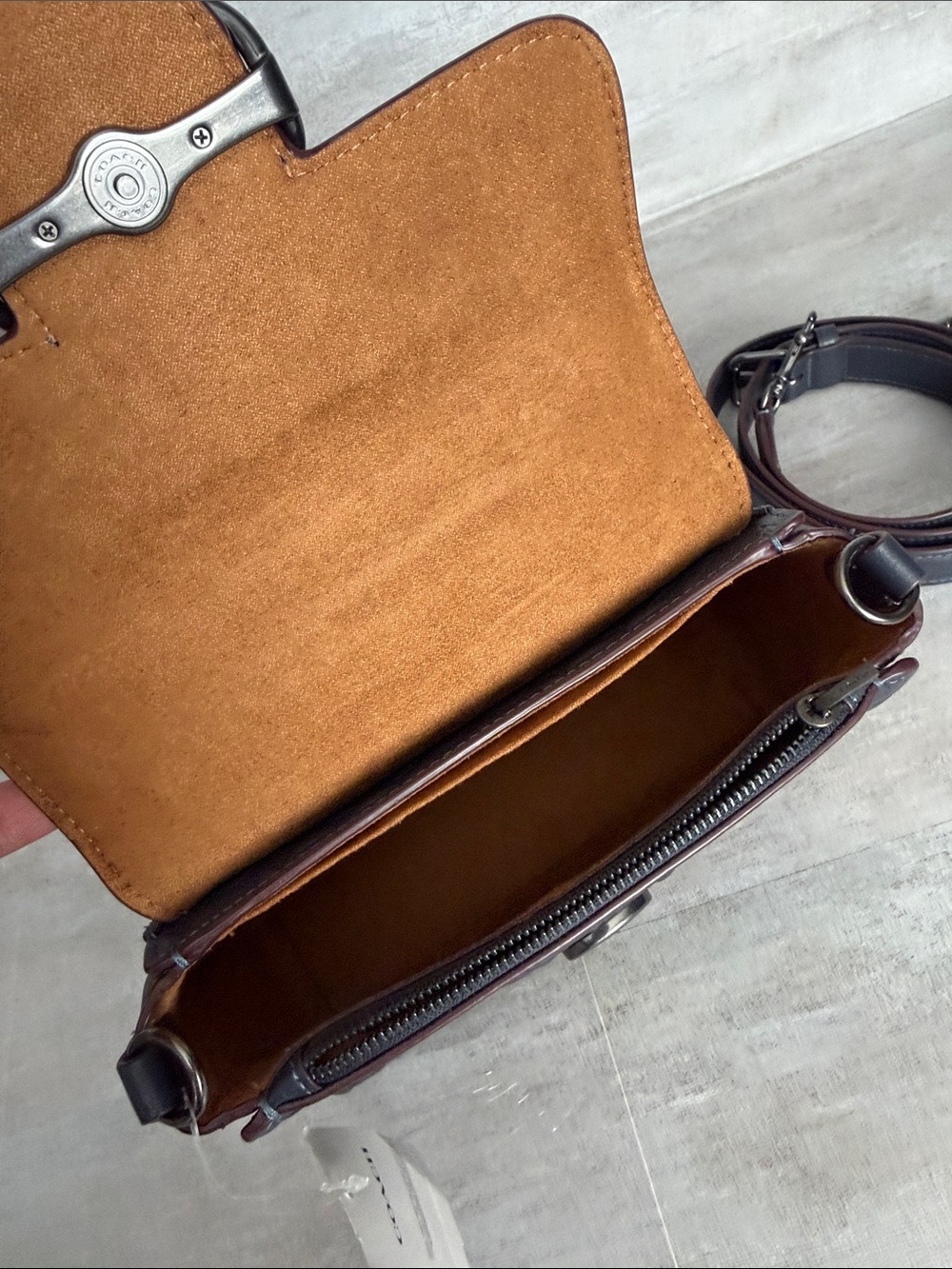 COACH Signature Leather Morgan Top Handle Satchel -  Midnight Navy. - Picture 8 of 16